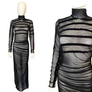 Jean Paul Gaultier Mariniere Turtleneck Draped Mesh Dress Sheer Small NWT $910